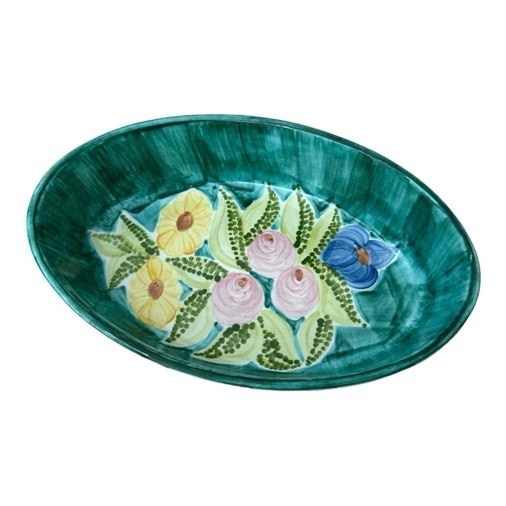 Laurie Gates Oven Baking Dish Bowl Pottery Floral ‘96 Pink Roses Sunflowers